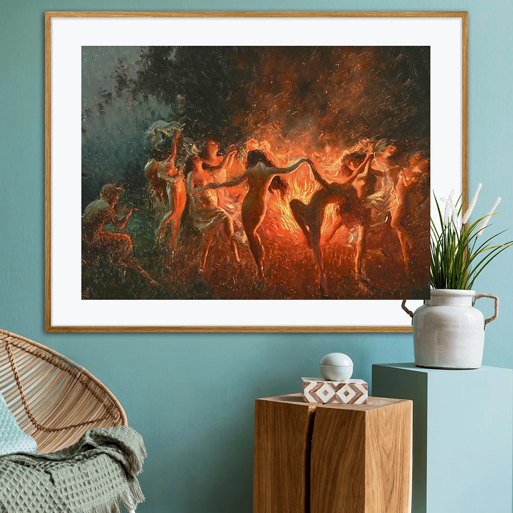 Vintage Joseph Fire Dance Nymphs Dancing Wall Art Canvas Painting Nordic Posters Prints Wall Pictures For Living Room Decoration