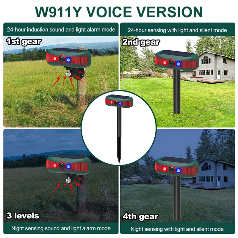 A32T-Solar Sensor Alarm Solar Sensitive PIR Motion Sensor Barking 129Db Sound Warning