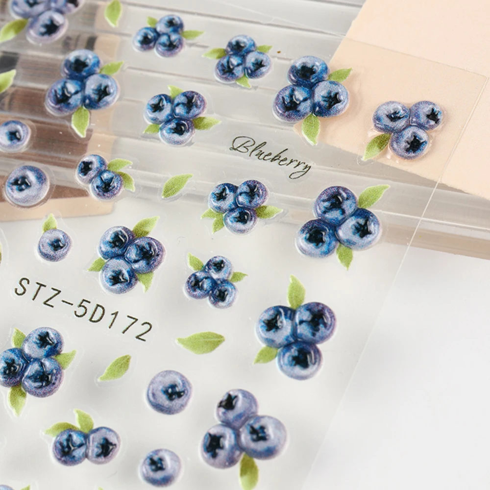 1/2 Stück Niedliche Sommer-Blaubeer-3D-Nagelkunst-Aufkleber 5D Gravierte Blaubeer-Nagelsticker DIY Maniküre-Designs Nageldekorationen – Detail 4