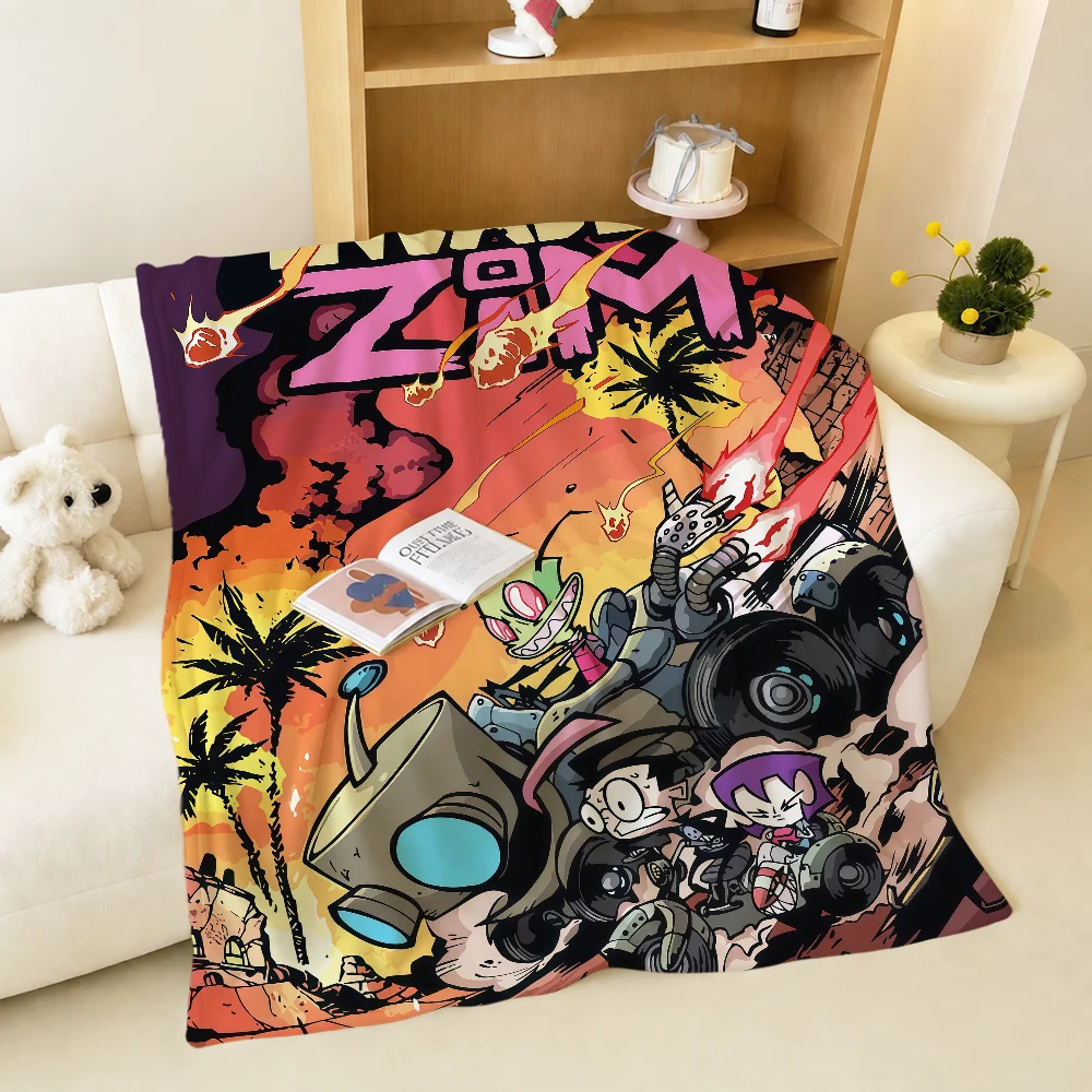 Funny Cartoon Art I-Invader Z-Zim Blanket Warm Soft Plush For Sofa Living Room Nap Home Bedroom Travel Gift Flannel Pet Hogar