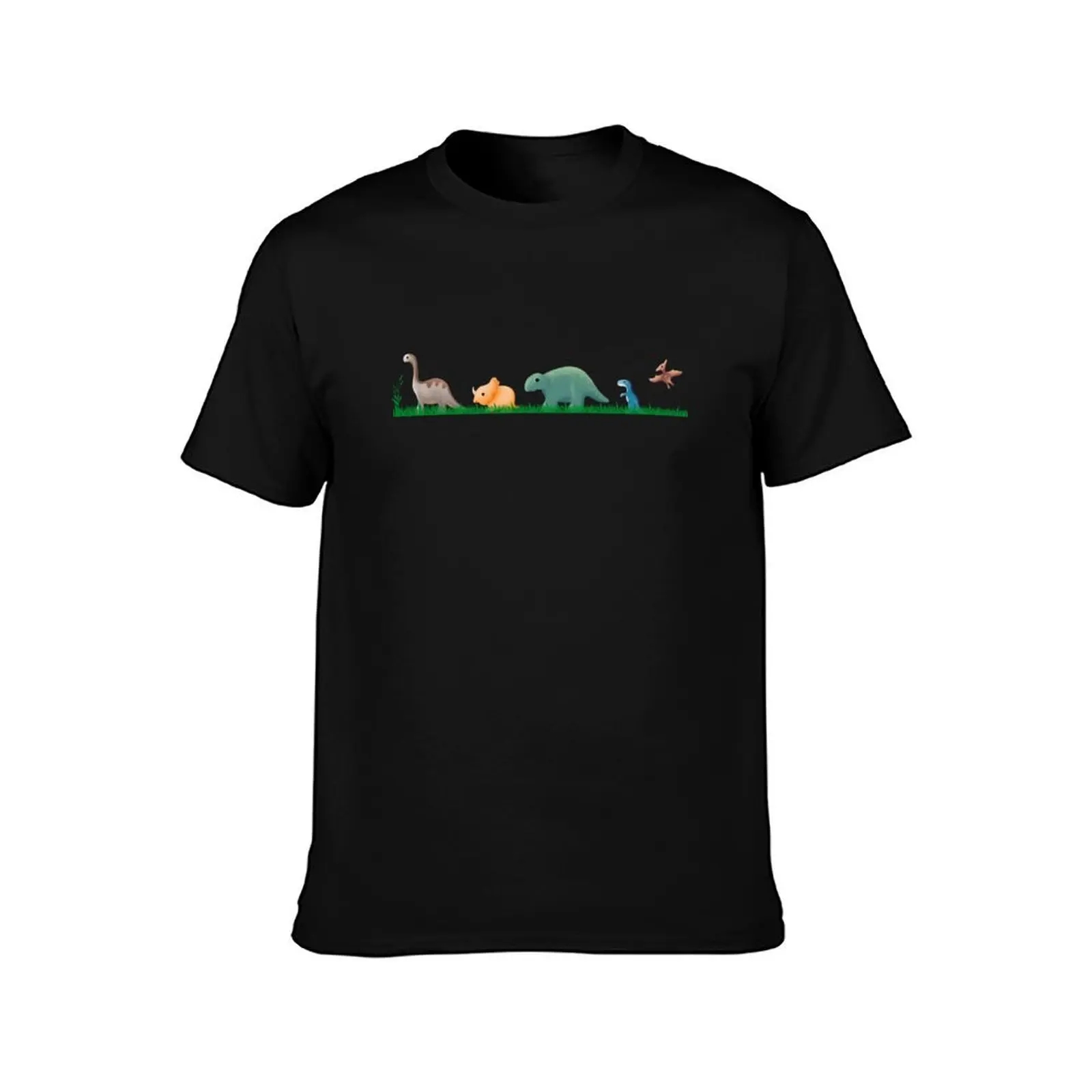 Baby Dinosaurs going on an adventure T-Shirt Basic Crew Neck Short Sleeve Top T-Shirt