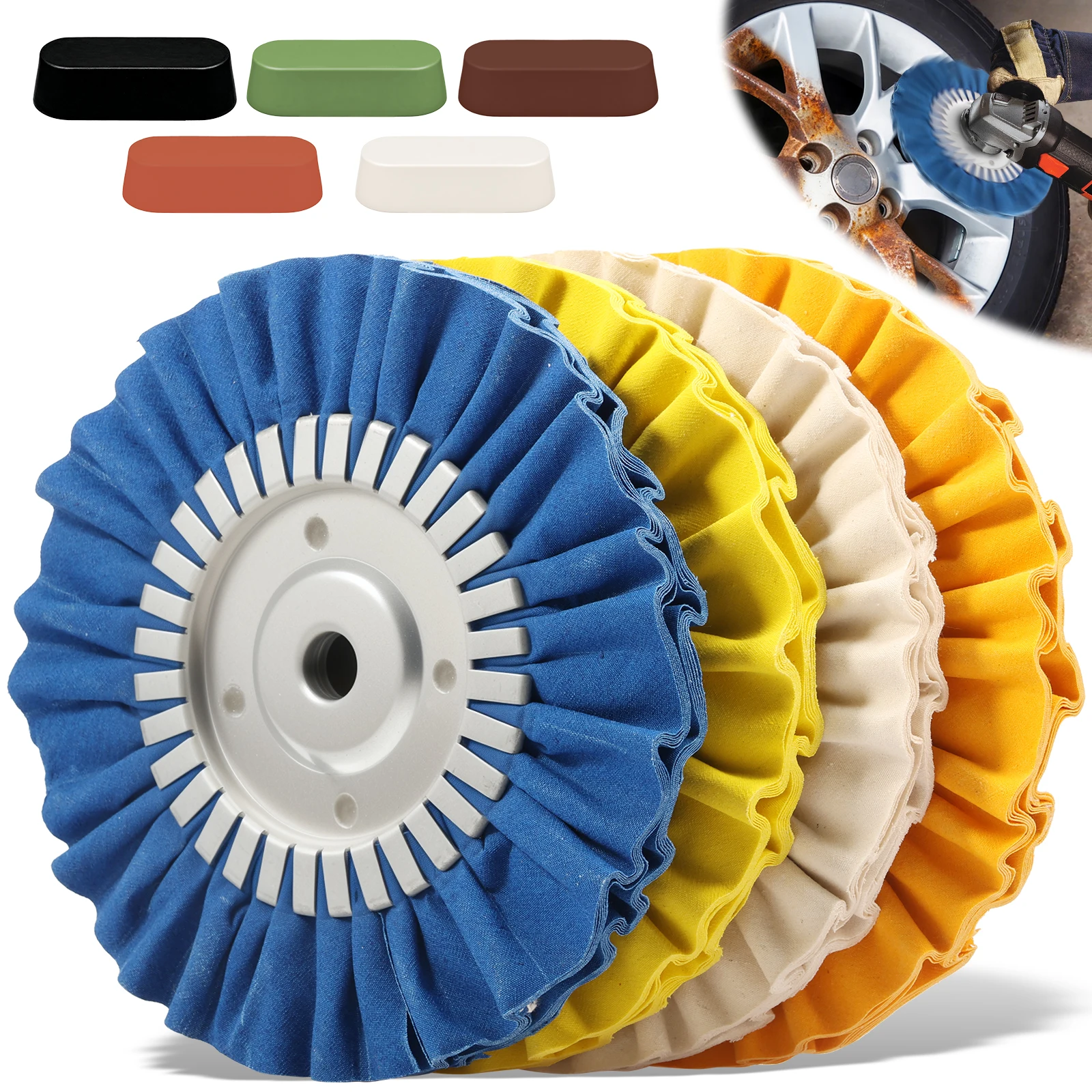 

9 шт., 8 дюймов, шлифовальное колесо для дыхательных путей, 5/8 дюйма, автомобильное составное алюминиевое металлическое полировальное колесо, комплект для угловой шлифовальной машины, зеркальная отделка