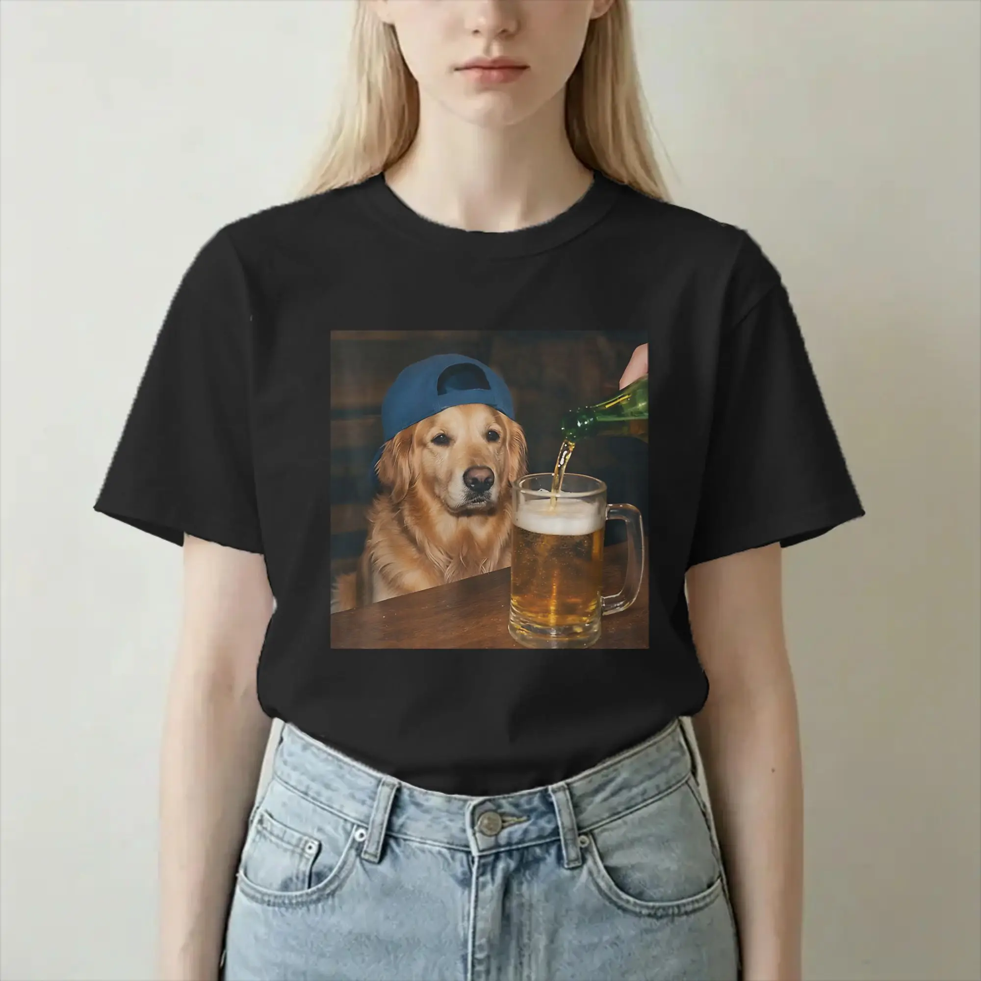 Camisetas Engraçadas de Cachorro Golden Retriever Bebendo Cerveja, Meme de Cachorro, Camisetas Vintage 100% Algodão, Gola Redonda, Tamanhos Grandes