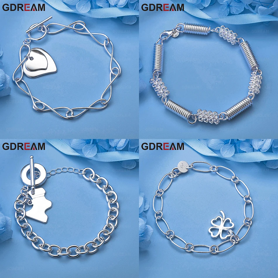 

GDREAM 925 Sterling Silver Spring Multi-Loop Bracelet Elegant Simple Women'S Wedding Engagement Jewelry