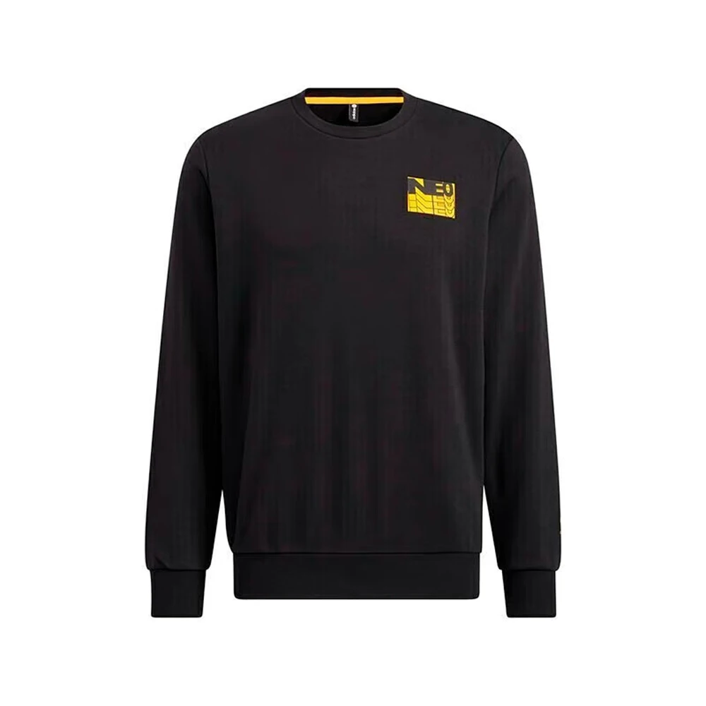 

Adidas Men's Black Tee Yellow Trimmed Neckline Logo Print For Daily Wear