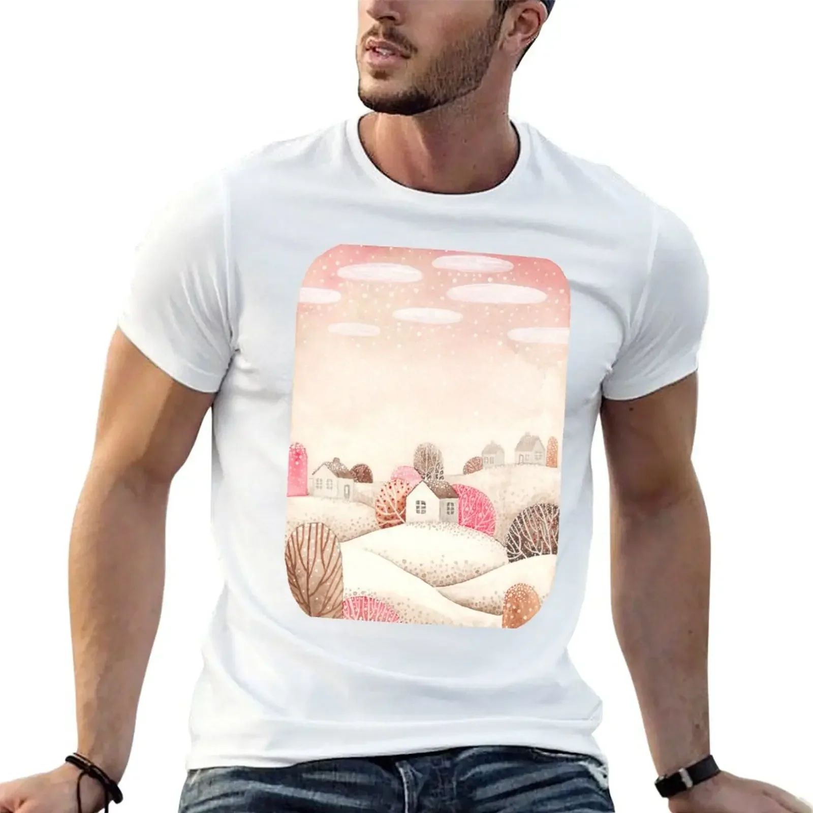 

Pink winter day T-Shirt tops korean fashion Men's t-shirts