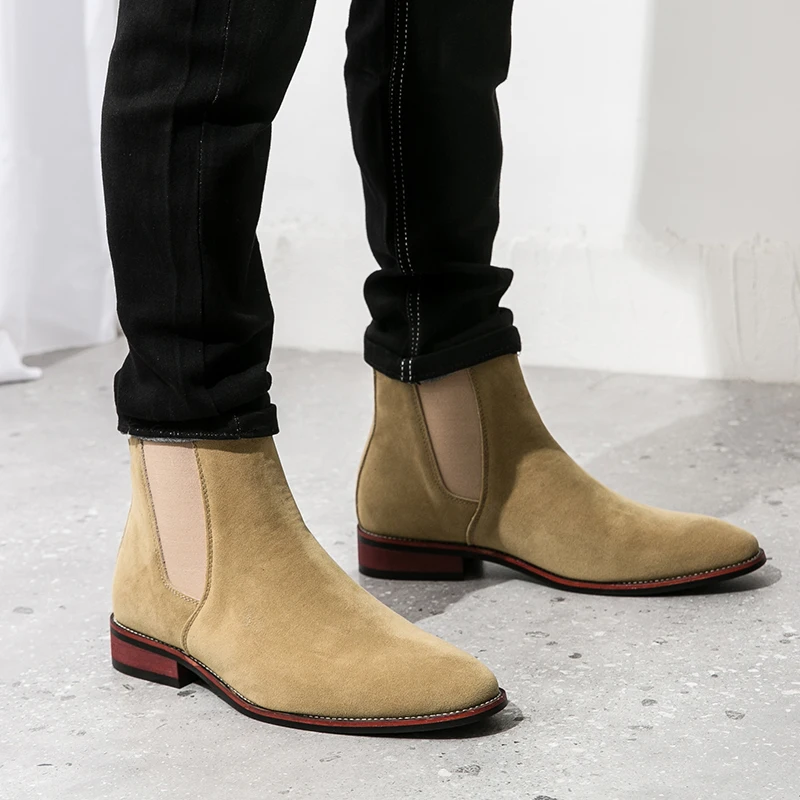 Zimowe męskie buty Chelsea w stylu brytyjskim Krowa zamszowa prawdziwa skóra Męskie modne buty za kostkę Męskie codzienne krótkie buty Wysokie buty