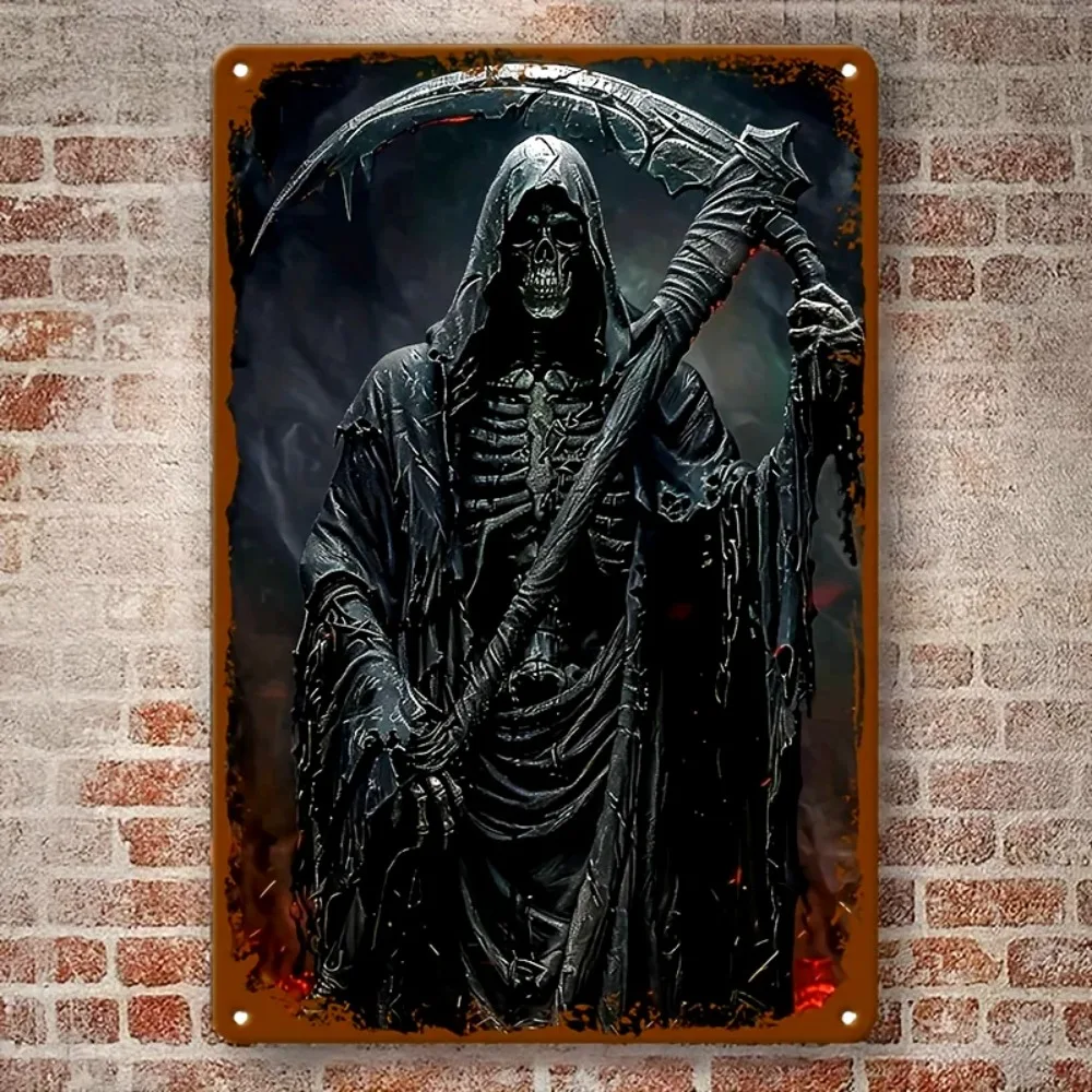 GrimReaperArtDeco Art Deco Style Grim Reaper Metal Sign - Aluminum Wall Plaque, Home/Restaurant Multipurpose Decor