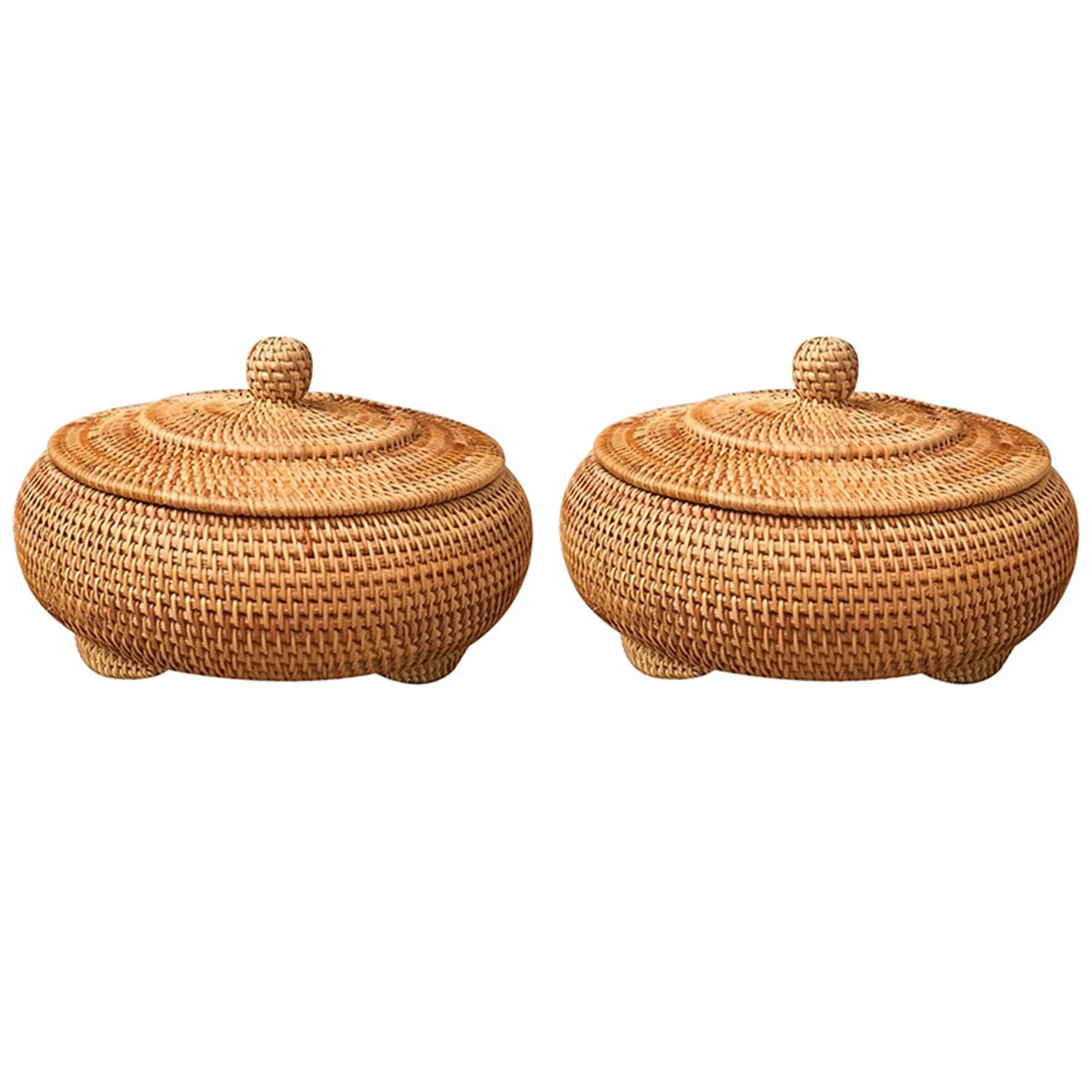 

Корзина для хранения B03C-2X, плетеная вручную из ротанга, с крышкой, круглая, натурального цвета, для хранения китайских украшений, закусок, чайных наборов