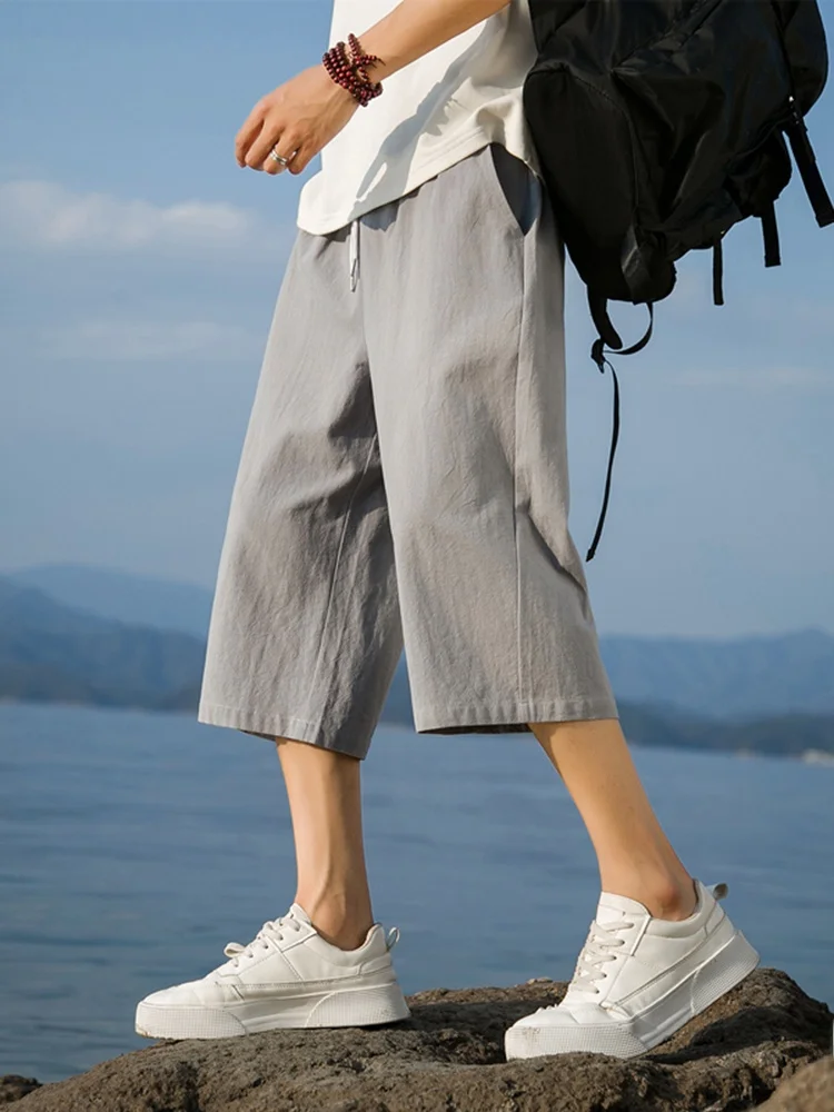 

Новые китайские свободные брюки из тонкого ледяного шелка и льна, мужские спортивные повседневные брюки из хлопка и льна на семью футов, летние прохладные ощущения