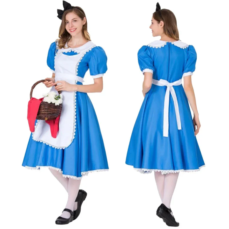 

Alice Fantasy Maid Dress Blue Manor Girl Dress with Apron and Headdress Cute Fairy Girl Dress Cosplay Cinderella