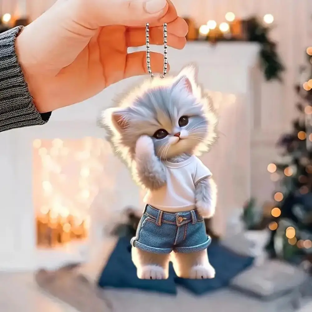 2d украшение в виде кота, милый мультяшный кот, подвесное украшение для дома, рождественская елка, автомобиль, очаровательный 2d плоский акриловый котенок, человек для дома