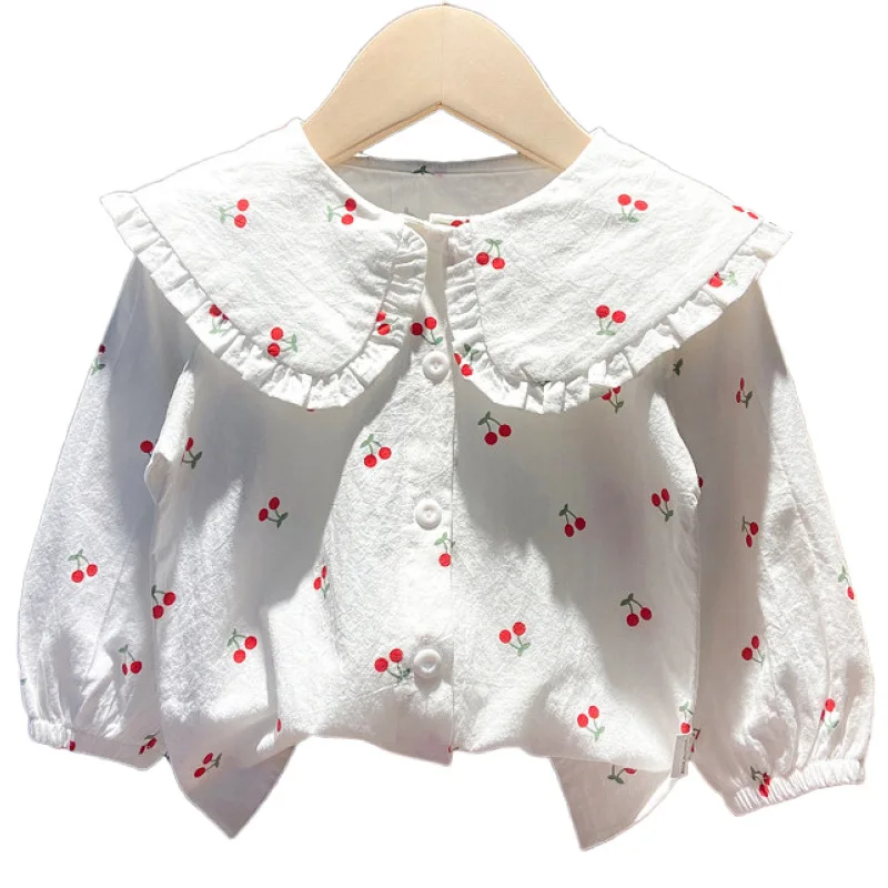 Spring Autumn New Baby\'s Girl Clothes Cherry Cardigan Shirt Coat for toddler Girl Baby Cloth Outfit wear Versatile Shirt blouse