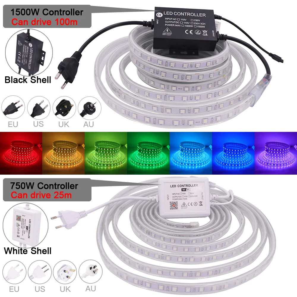 220V 110V 5050 RGB LED Strip Light Wifi Wireless 24key Remote Control White Waterproof 60led/m Flexible Led Ribbon Lights Decor