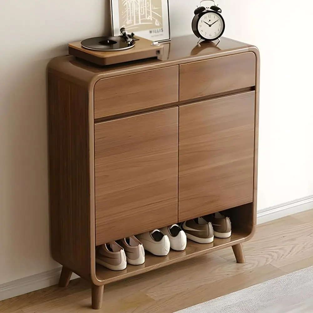

Walnut Entryway Shoe Storage Cabinet with Adjustable Shelves, 80x32x107cm