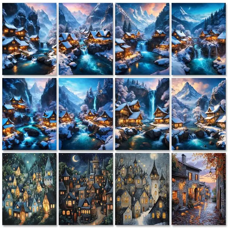 

RUOPOTY Modern Painting By Number For Adults With Frame Picture By Numbers Town Landscape For Diy Gift Wall Artwork