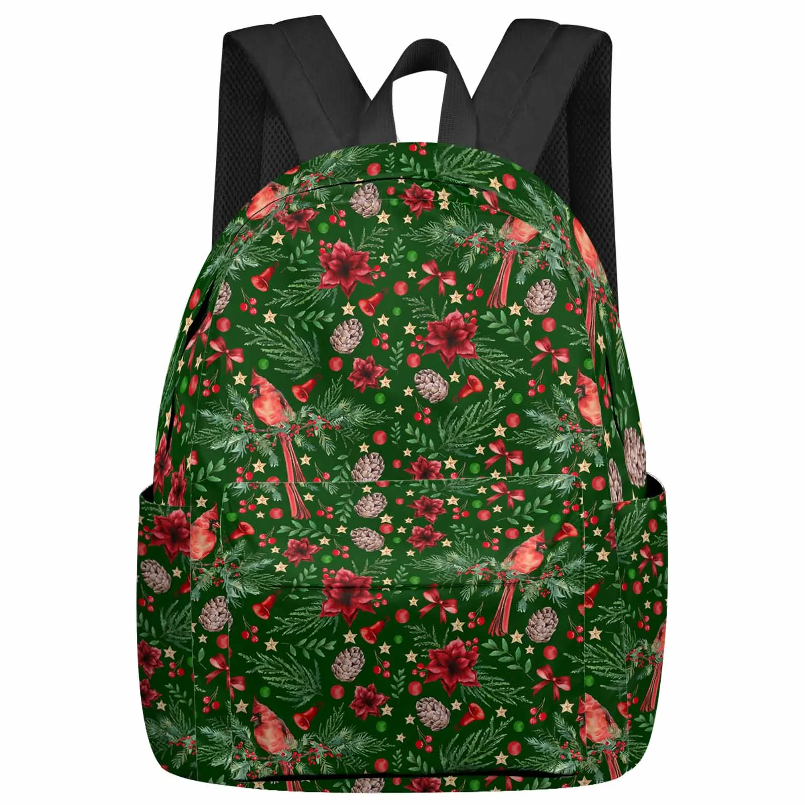 Christmas Berry Pinecone Dark Green Background  Large Capacity Backpack Men Laptop Bags High School Teen College Girl Student