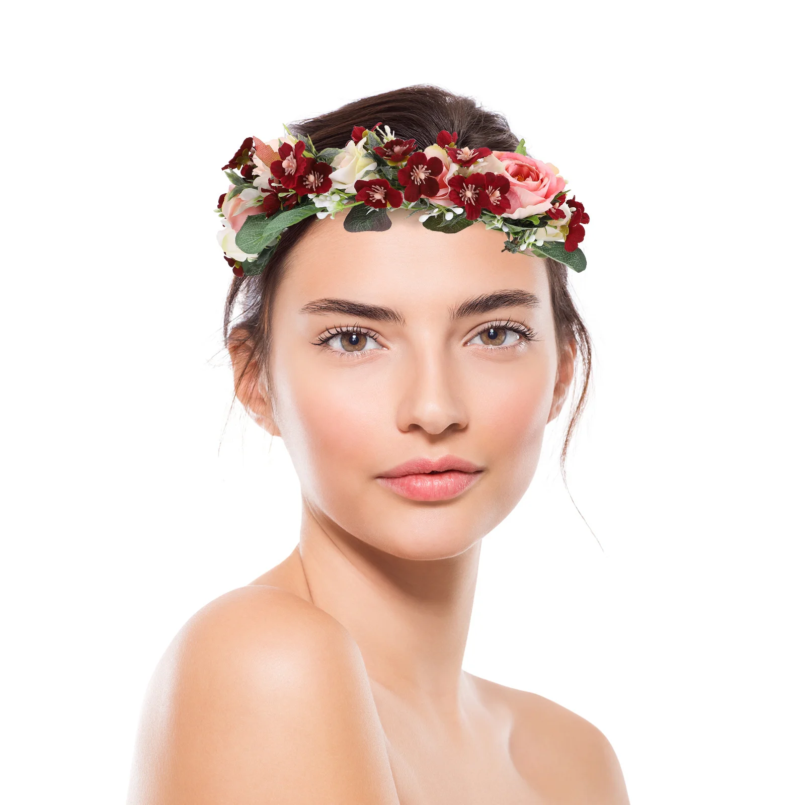 

Bridal Floral Crown Handmade Cloth Flowers Silk Flower Wedding Headdress For Bride Bridesmaid Mother Hawaiian Garland