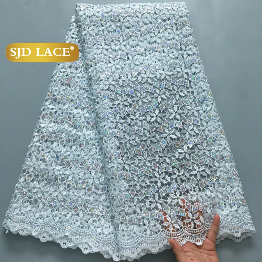 SJD LACE African Guipure Cord Lace Fabric 2025 High Quality 4526 White Water Soluble Lace Fabric Embroidery for Wedding Dresses