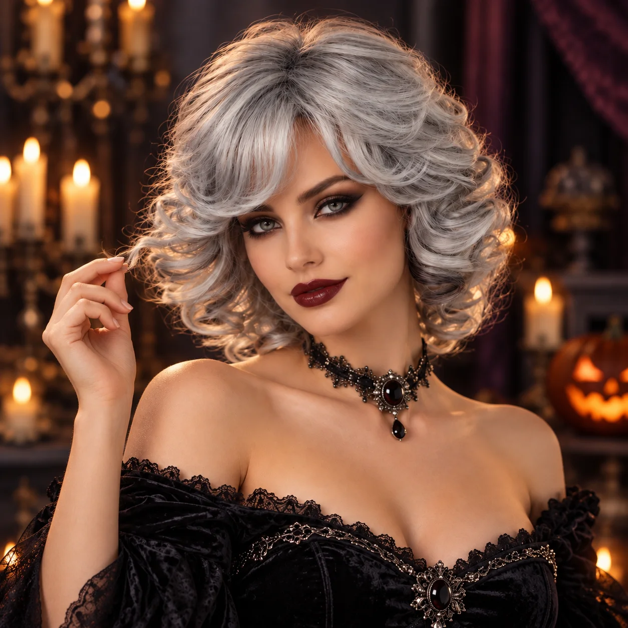 12-inch Silver Grey Short Curly Wigs for Woman Salt and Pepper Synthetic Wig with Curtain Bangs for Girls Short Wave Wig Heat Resistant Fiber Suitable for Halloween Cosplay Party Short Bob Wigs with Bangs