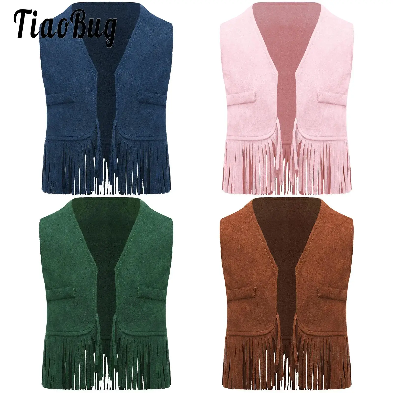 

Boys Girls Western Cowboy Vest Halloween Cowboy Cosplay Costume Theme Party Photography Prop Waistcoat Suede Tassels Tops