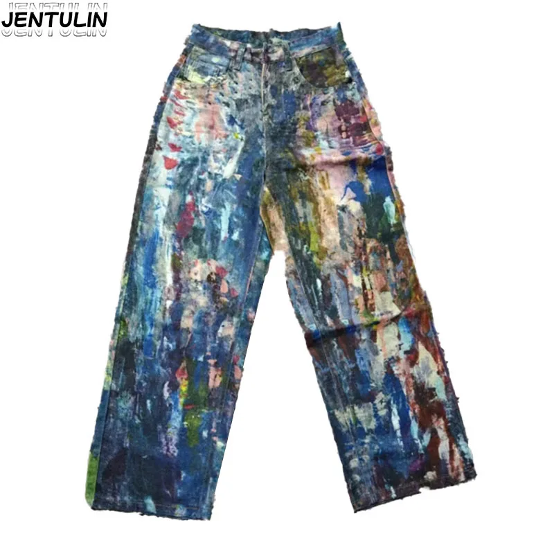 

Y2K American New Pattern Graffiti Baggy Jeans Men High Street Vintage Hip Hop Fashion Casual Multicolour Couple Wide-leg Pants