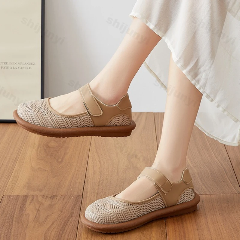صنادل نسائية صيفية جديدة شبكية قابلة للتنفس خفيفة الوزن ومريحة كاجوال مسطحة ونعل ناعم للاستخدام الخارجي وغير قابلة للانزلاق أحذية فردية أنيقة