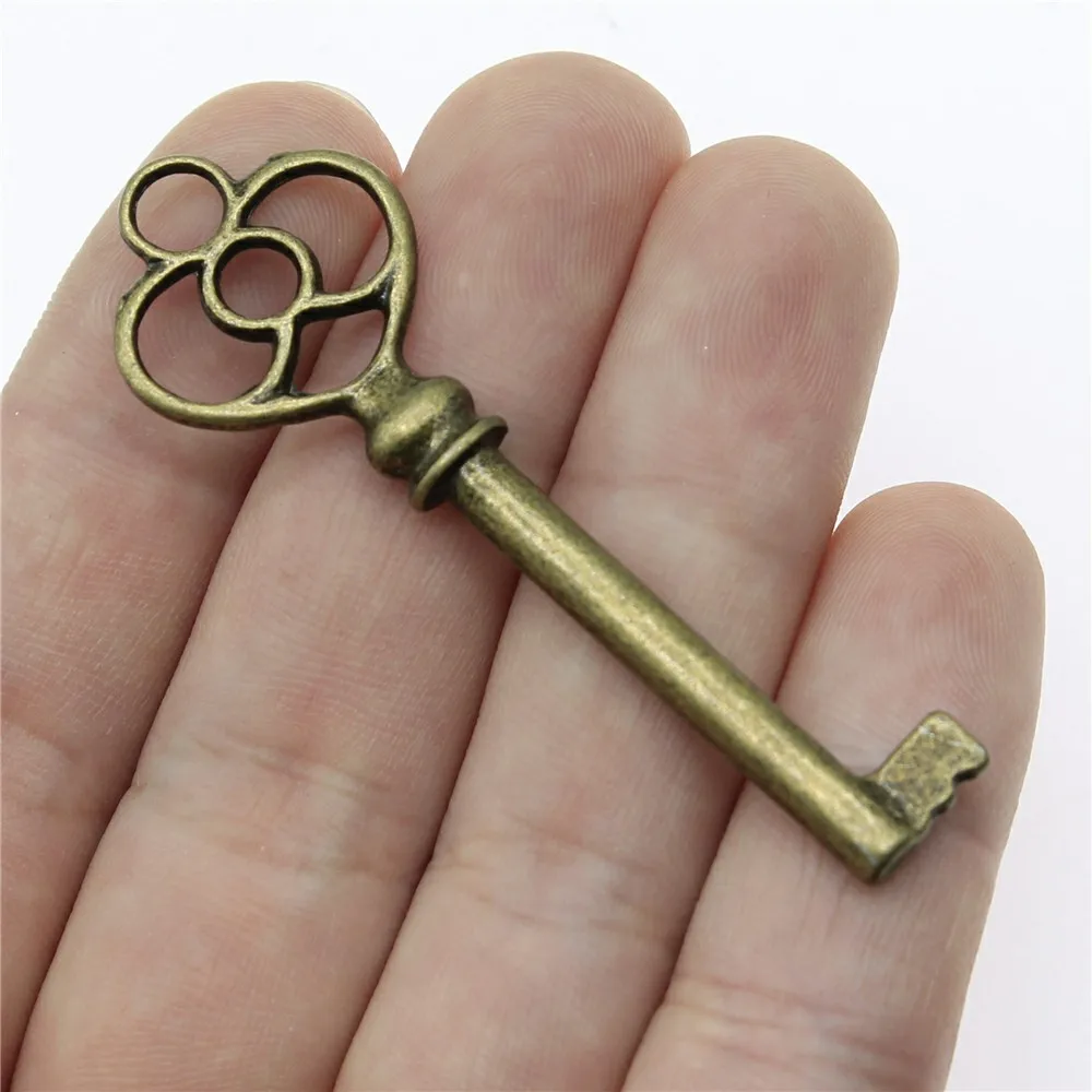 WYSIWYG 3pcs 60mm 3 Colors Antique Silver Color Antique Bronze Gold Color Key Pendants Vintage Key Pendant Key Pendant Charm