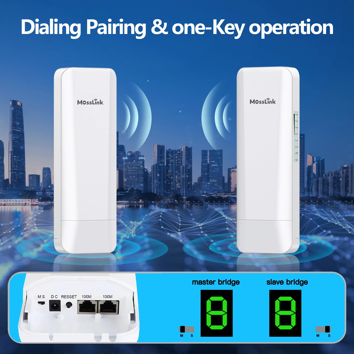 모스링크 2팩 450Mbps 무선 브리지 야외 CPE WiFi 키트 5.8G 인터넷 브리지 3KM 전송 거리 포인트 투 포인트