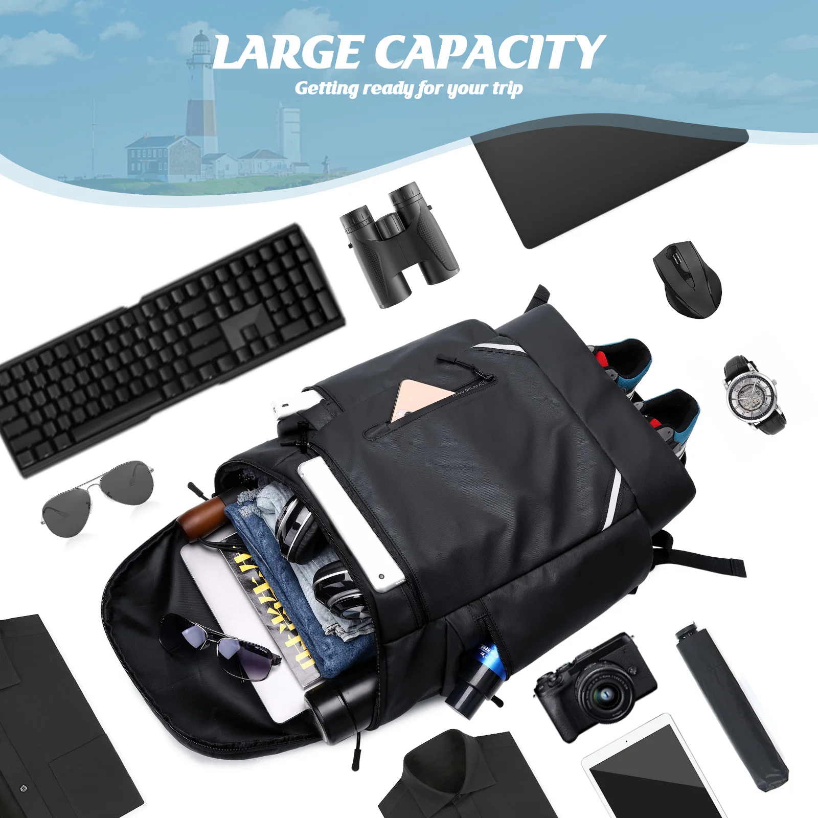 Men\'s Extra Large Travel Backpack for Short Day Trip Outdoor Exercise Bag Waterproof Laptop Backpack Vacuum Compression Backpack