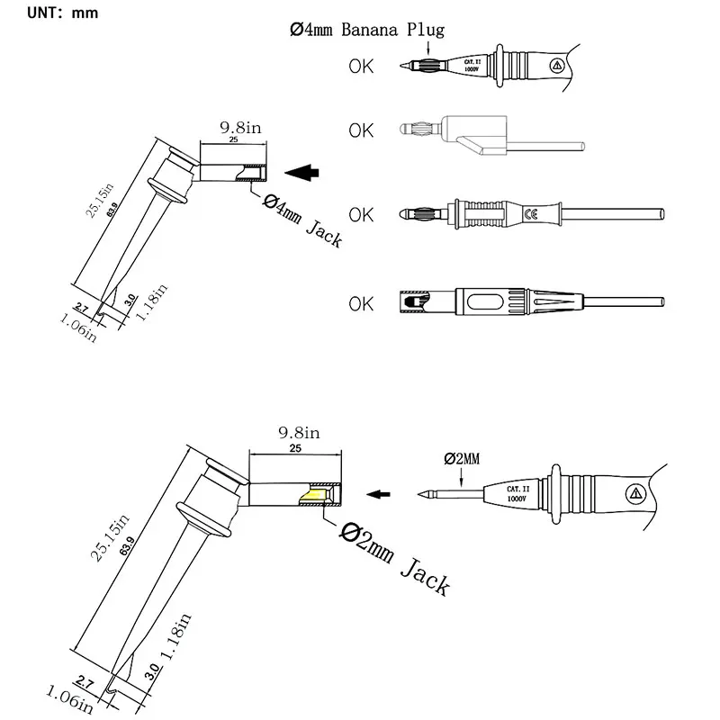 Neue Multimeter-Messleitungen, Sondenhaken, Smd-IC-Klemme, Federschäden-Test für Messleitung, 2 mm/4 mm Schnittstelle – Detail 6