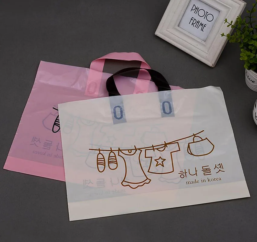 

50 PCS, 38x28cm Thick Beige Pink Korea Plastic Gift Packaging Bag with Handle, Clothes Shoes Shopping Storage Bag Pouch