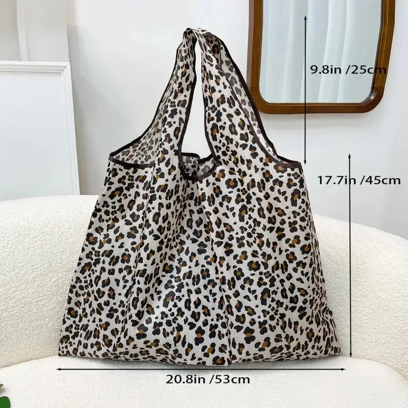 Borsa per la spesa pieghevole leopardata Borsa per supermercato con fiori stampati Borsa da viaggio leggera impermeabile per verdure