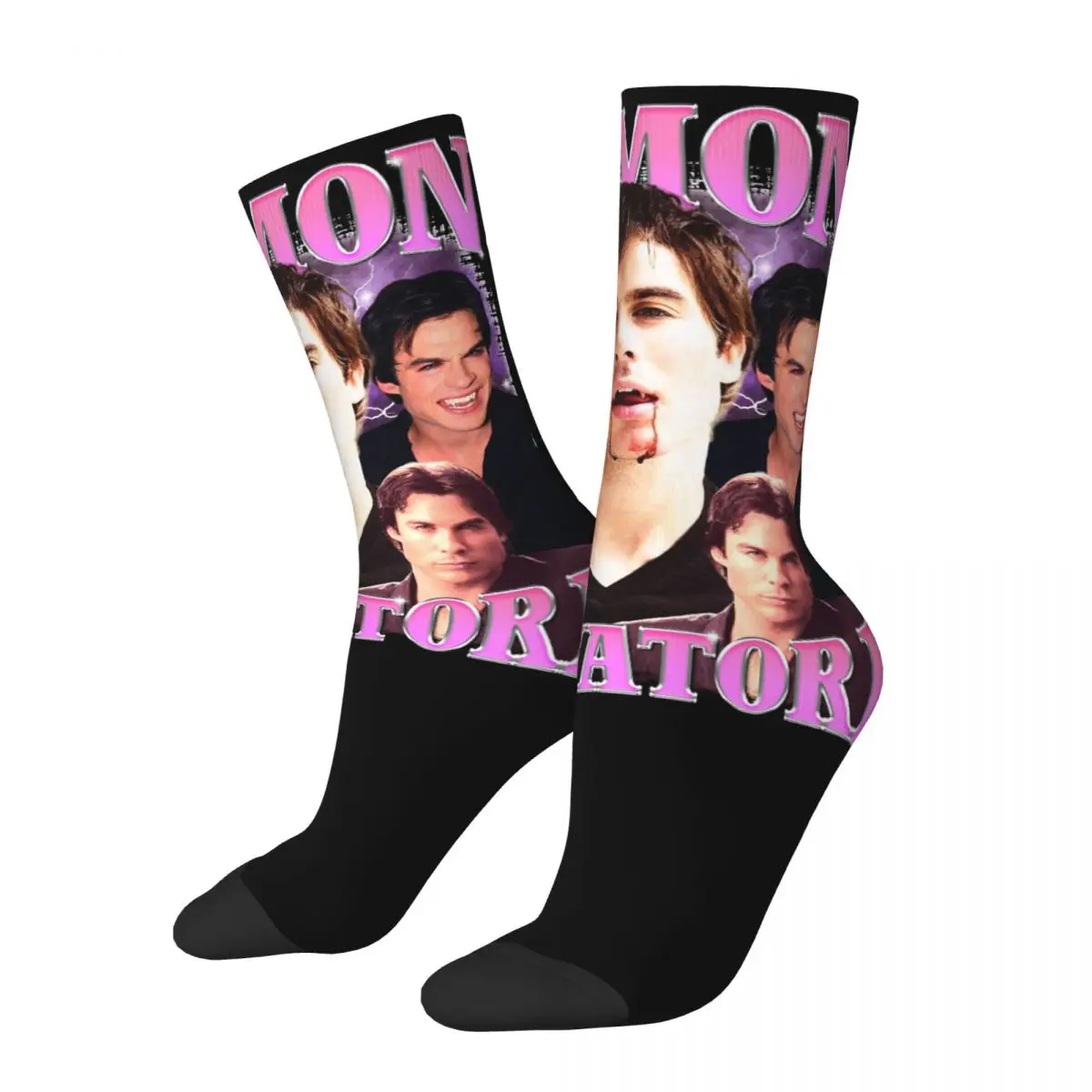 Winter Warm Crazy Design Men's Women's Damon Salvatore Ian Somerhalder Socks Non-slip Crew Socks