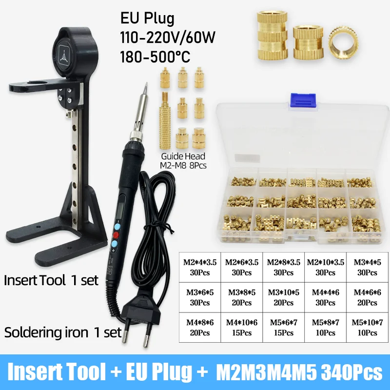 Heat Set Insert Press Tool M2 M3 M4 M5 M6 M8 Messing Gewindeeinsatz Mutter Lötkolben Spitze eingebettete Kupfer Muttern Kit für 3D-Druck – Detail 11