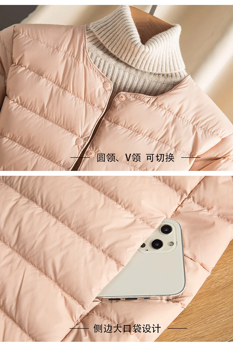 เสื้อแจ็คเก็ตผู้หญิงแบบบาง น้ำหนักเบาพิเศษ ใส่ได้ในฤดูใบไม้ร่วงและฤดูหนาว ปี 2025  บุด้วยขนเป็ดขาว ให้ความอบอุ่น แฟชั่นทันสมัย พับเก็บได้