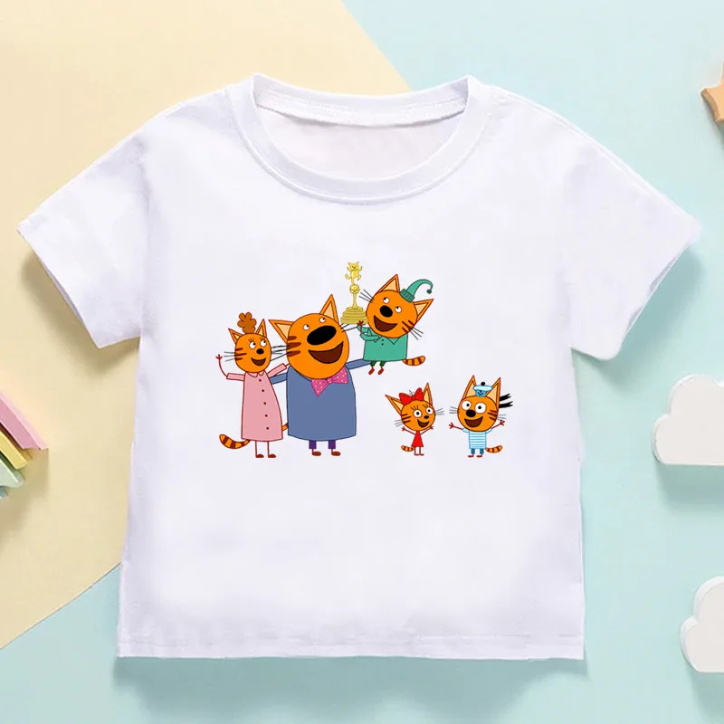 Kid-e-cats Three Kitten Russian Cartoon Kids T shirt Girls Summer Tops Baby Boys Clothes Children Short Sleeve O-Neck T-shirts