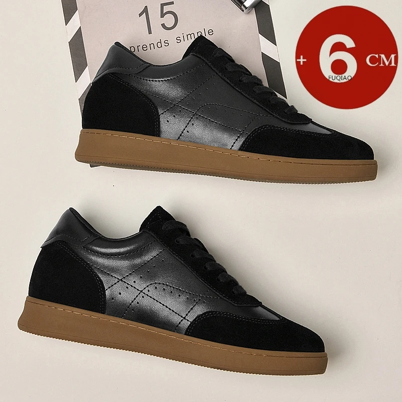 Man Vintage Elevator Shoes Height Increase Insole 6cm Taller Lift Sneakers Shoes Men Leisure Fashion Sports Casual Shoes