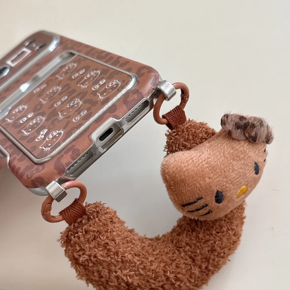 حافظة هاتف مجوفة بطبعة الفهد KT مناسبة لهاتف أبل 17 برو 16 15 برو ماكس 14 برو 13 مع حبل يدوي قطيفة #5