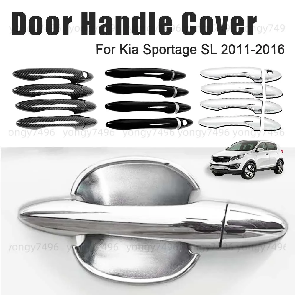 Car Upgrade Door Handle Cover For Kia Sportage SL 2011 2012 2013 2014 2015 2016 Electroplating Glossy Black Carbon Fiber Styling