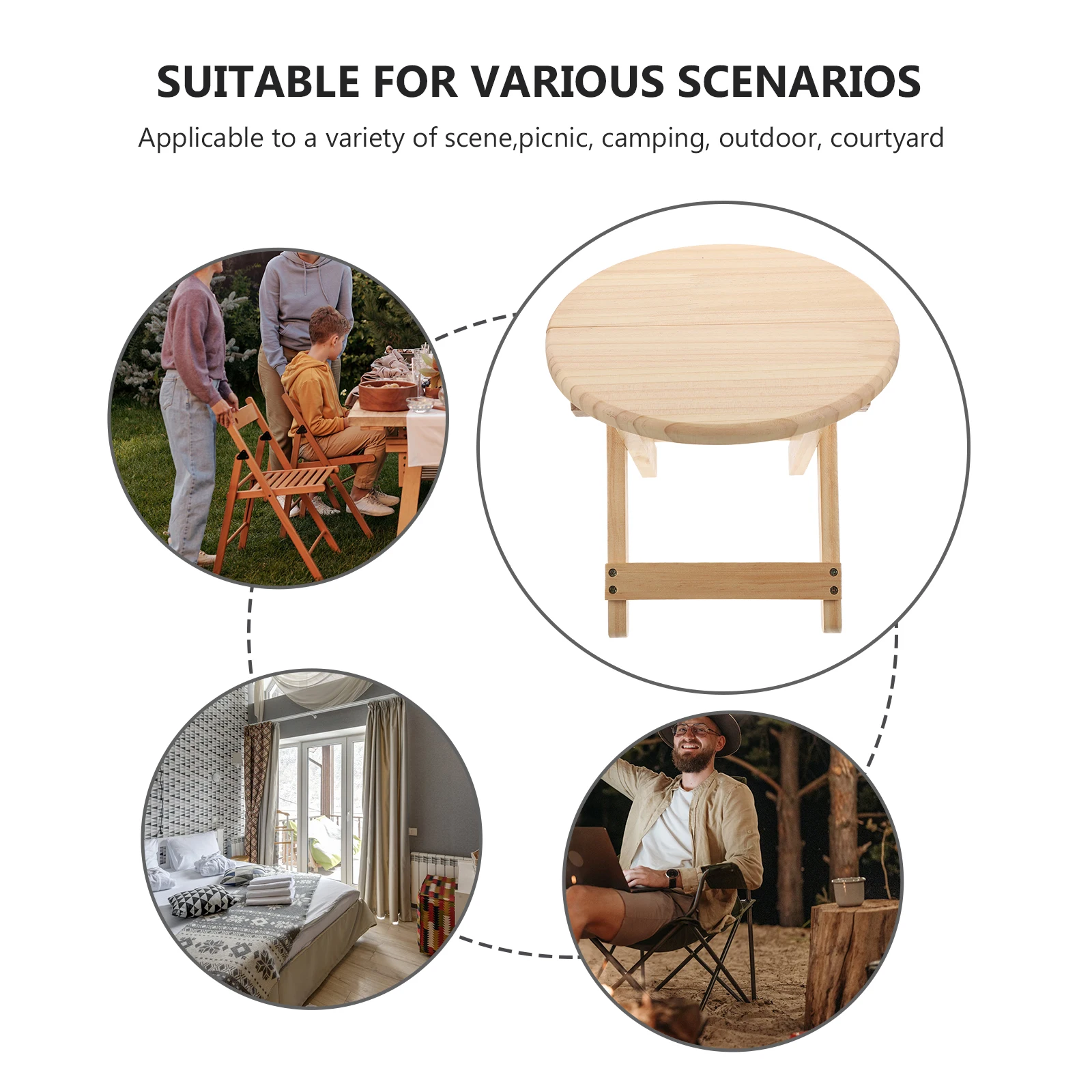 

1pc Solid Wood Round Folding Low Home Shoe Changing Stool Anti-Slip Household Wooden Footstool Step Stool Simple