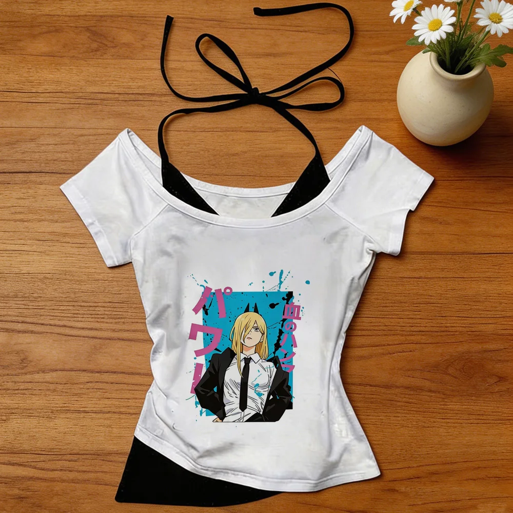 Chainsaw Man cropped top shoujo meme manga summer party harajuku tshirt baddie streetwear scene  gyaru