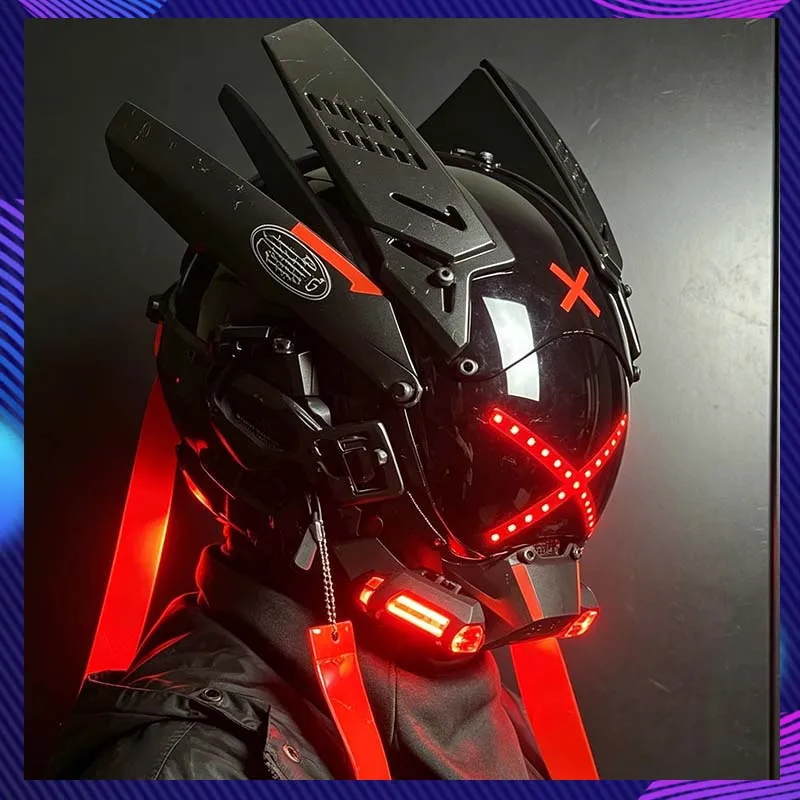 Cyber Punk Mask Halloween Party Cosplay Samurai Dread Mask With LED Light Special Forces Cool Mask Performance Photography Props
