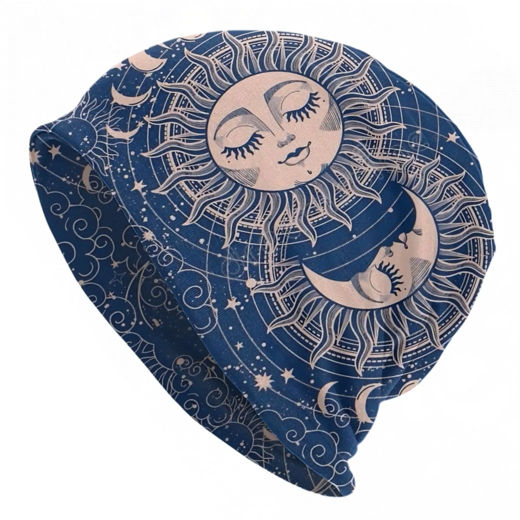 Mysterious Sun and Moon Skullies Beanies Hats Boho Goth Unisex Outdoor Caps Warm Dual-use Bonnet Hats