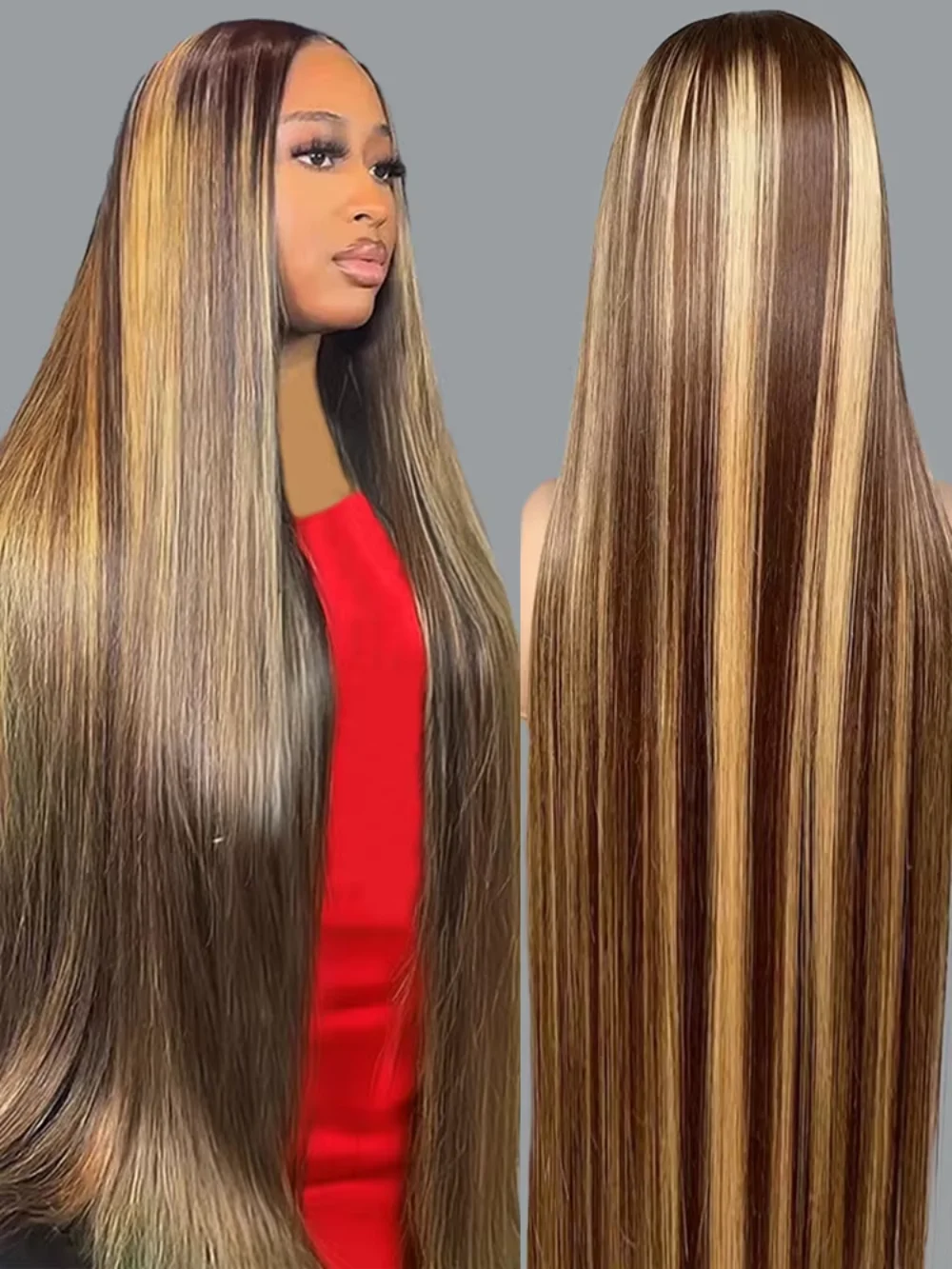 

P4/27 42 46 Inch Highlight Bone Straight 13x4 Human Hair Lace Frontal Wigs 220% Colored Ombre 13x6 HD Lace Front Wig For Women