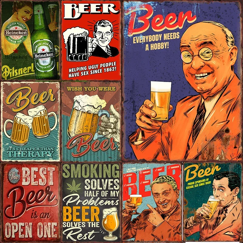 Retro Beer Drink Poster Metal Signs Aesthetics Wine Wall Painting for Club Pub Bar Home Decoration Tin Sign Decorative Plaques