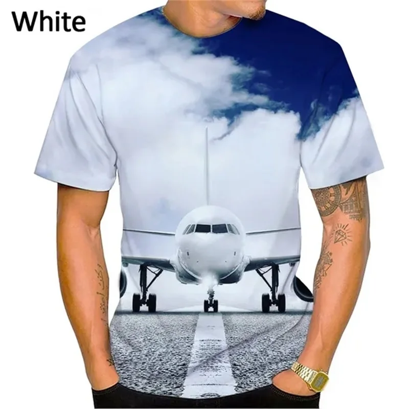 Fashion Blue Sky And Airplane T Shirt For Men 3D Printed Cool Casual Short-Sleeved Tee Tops Men's Oversized Streetwear Tshirt