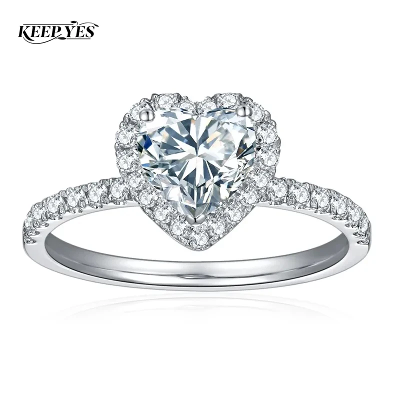 

KEEP YES Total 1.44 Carat Moissanite Diamond Heart Rings for Women Wedding Engagement Eternity Band Jewelry S925 Sterling Silver