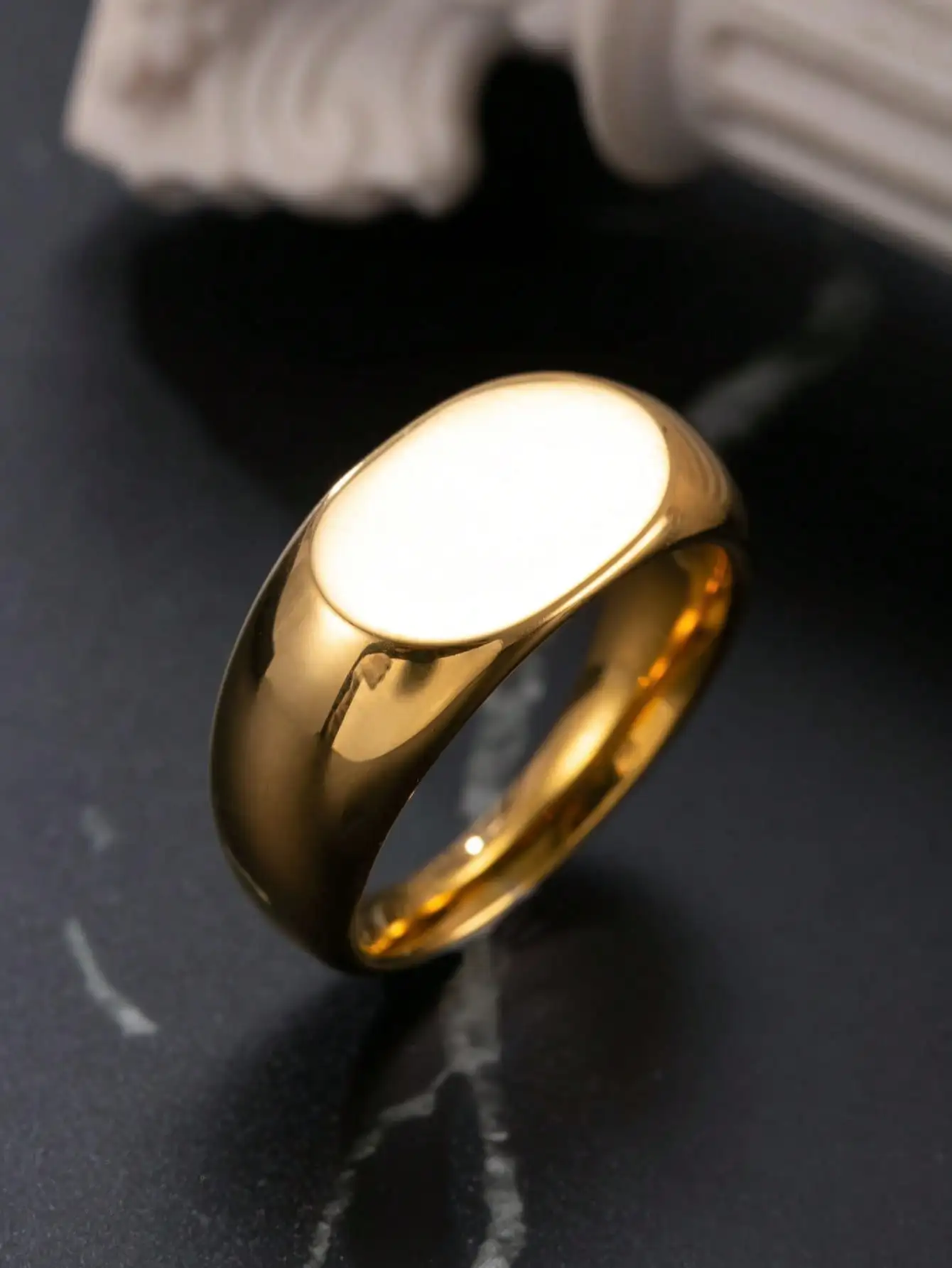 

Gold Plated Stainless Steel Polished Signet Ring, Minimalist Unisex Design for Everyday Wear
