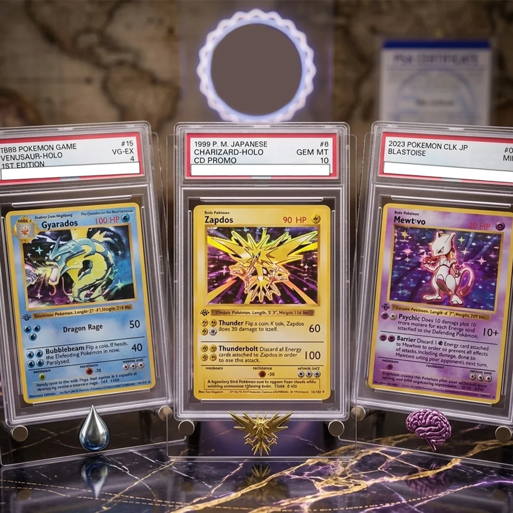 

Pocket Monsters DIY 1999 PTCG GAME English Version Zapdos Mewtwo Gyarados Collection Card Rating Card Anime Game Card Gift Toy